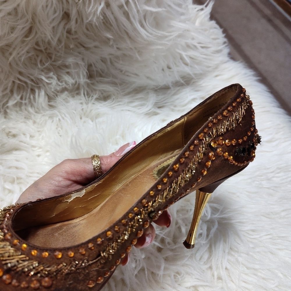 Valerie Stevens Satin Jeweled Beaded Stiletto Heels Size 6.5 - Picture 12 of 15